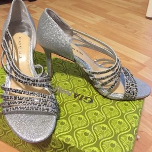 Gianni Bini size 10 sparkly silver strappy heals.